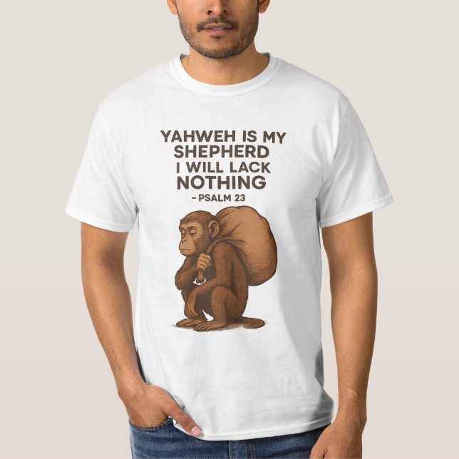 Camiseta Yahweh É Meu Pastor - Espiritual Macaco Cristão (Frente)