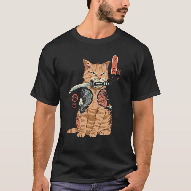 Camiseta Yakuza Cat Japonês Samurai Sword Katana Japão Tig (Frente)