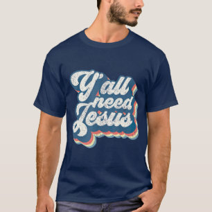 Camiseta Yall Need Jesus Christian Retro 70s Bíblia Cristo