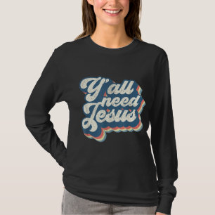 Camiseta Yall Need Jesus Christian Retro 70s Bíblia Cristo