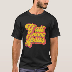 Camiseta Yall Need Jesus Christian Retro 70s Bíblia Cristo 