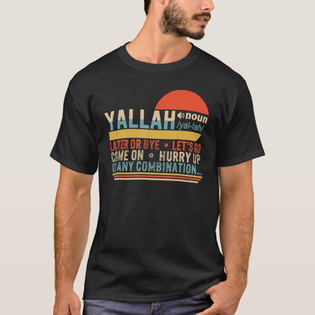 Camiseta Yallah Definição Árabe Muçulmano Saudação Eid Isla (Frente)