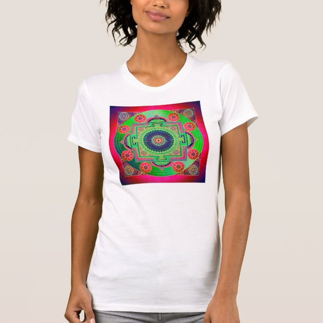 Camiseta YANTRA - roda do excelente - rosa verde (Frente)