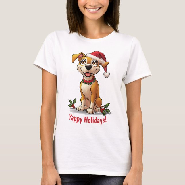 Camiseta Yappel Christmas Dog Santa Hat T-Shirt (Frente)