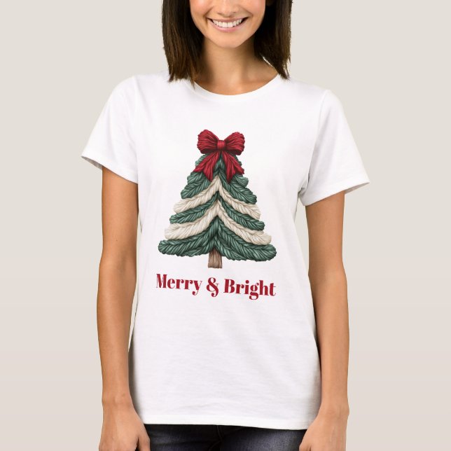 Camiseta Yarn Faux Embroidery Christmas Tree Design (Frente)