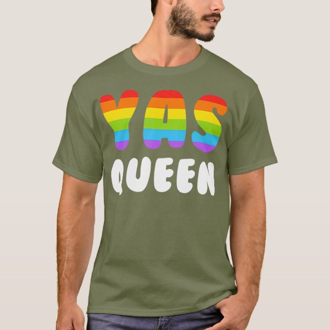 Camiseta Yas Queen Shirt Men Mulheres Orgulho gay LGBTQ Yaa (Frente)