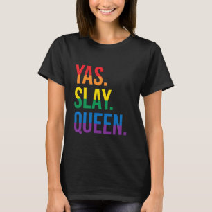 Camiseta Yas Slay Queen Cote LGBTQ Bandeira Arco-Íris Cute