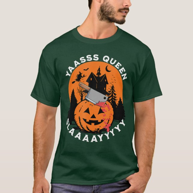 Camiseta Yas Yasss Queen Funny Halloween Womens Slasher Mov (Frente)