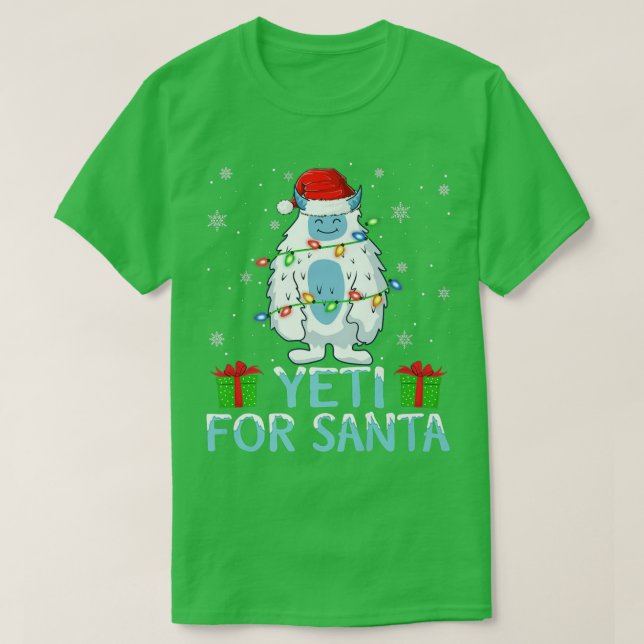 Camiseta Yati Para Papais noeis Xmas Lights Yeti Natal (Frente do Design)
