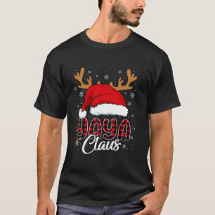 Camiseta Yaya Claus Santa Hat Reindeer Xadrez Vermelha Corr