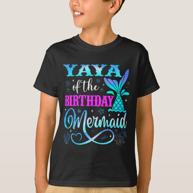 Camiseta Yaya Of The Birthday Mermaid Family Matching Party (Frente)