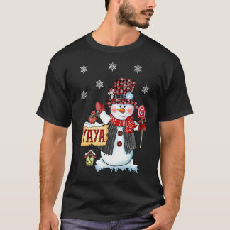 Camiseta Yaya Snowman Papais noeis de Xadrez Vermelha do Ca