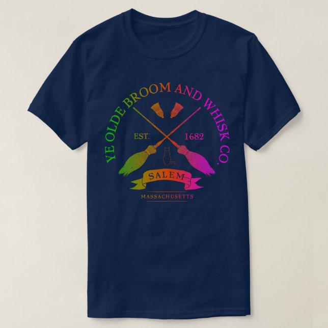 Camiseta Ye Olde Broom Co Salem Massachusetts Est 1682 Hall (Frente do Design)