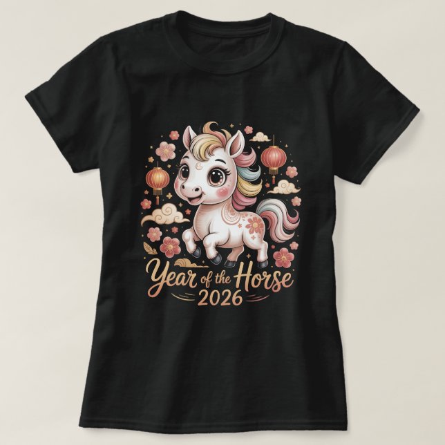 Camiseta Year of the Horse 2026 Chinese New Year Shirt Cute (Frente do Design)