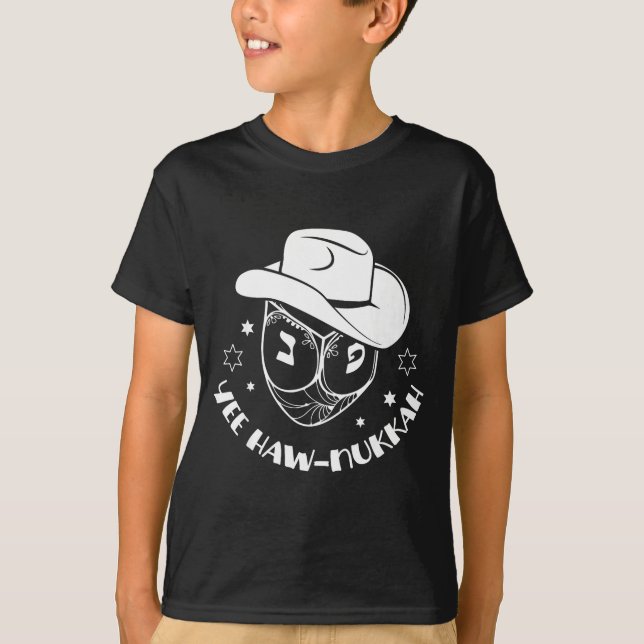 Camiseta Yee Haw-nukkah Hanukkah Chanukah Dreidel Festival  (Frente)