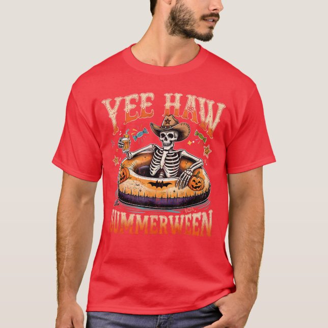 Camiseta Yee Haw Summerween Cowboy Esqueleto Ocidental Hall (Frente)