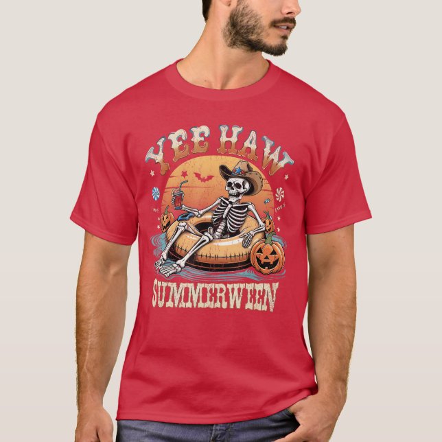 Camiseta Yee Haw Summerween Cowboy Skeleton Western Hallowe (Frente)