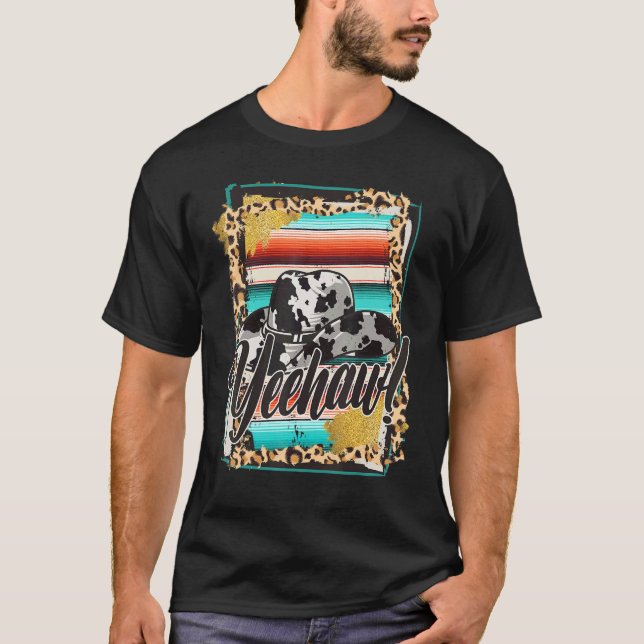 Camiseta YEEHAW  Leopard Cow Pattern Print Serape Rodeo 1 (Frente)