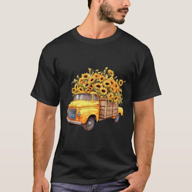 Camiseta Yellow Ckup Truck Sunflower Autumn Halloween Thank (Frente)