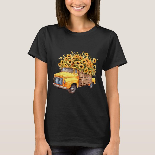 Camiseta Yellow Ckup Truck Sunflower Autumn Halloween Thank (Frente)