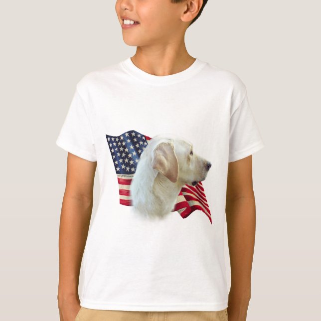 Camiseta Yellow Labrador Retriever American Flag, (Frente)
