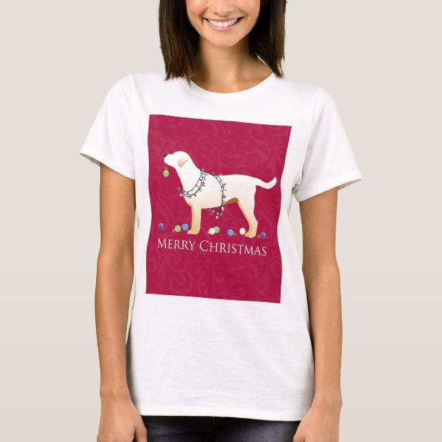 Camiseta Yellow Labrador Retriever Feliz Design de Natal (Frente)
