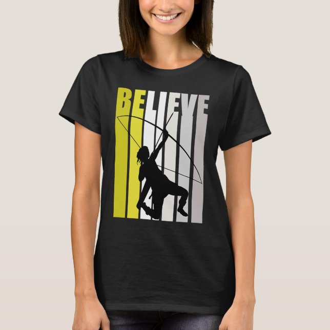 Camiseta Yellow Retro Womens Acredita em Archery Motivation (Frente)