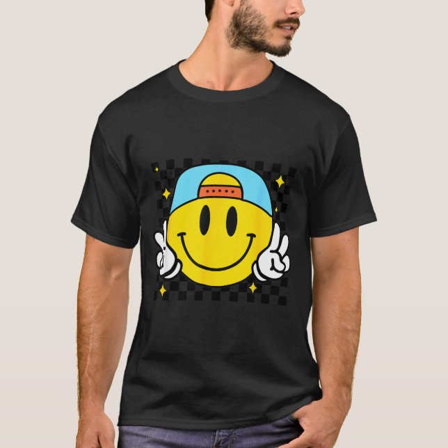 Camiseta Yellow Smile Face Cute Checkered Peace Smiling Hap (Frente)