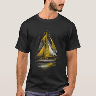 Camiseta Yellow White Nautical Vintage Boat Line Graphic