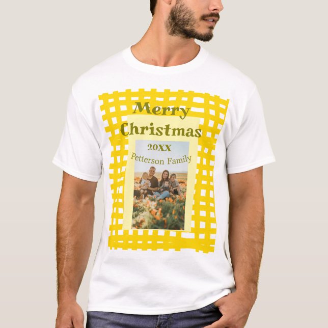 Camiseta Yellow white plaid retro Christmas holiday family  (Frente)
