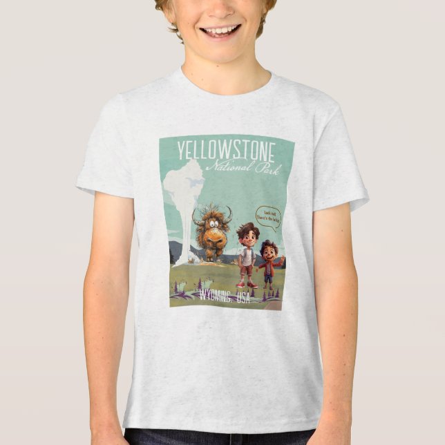Camiseta Yellowstone crianças engraçadas bisão búf (Frente)