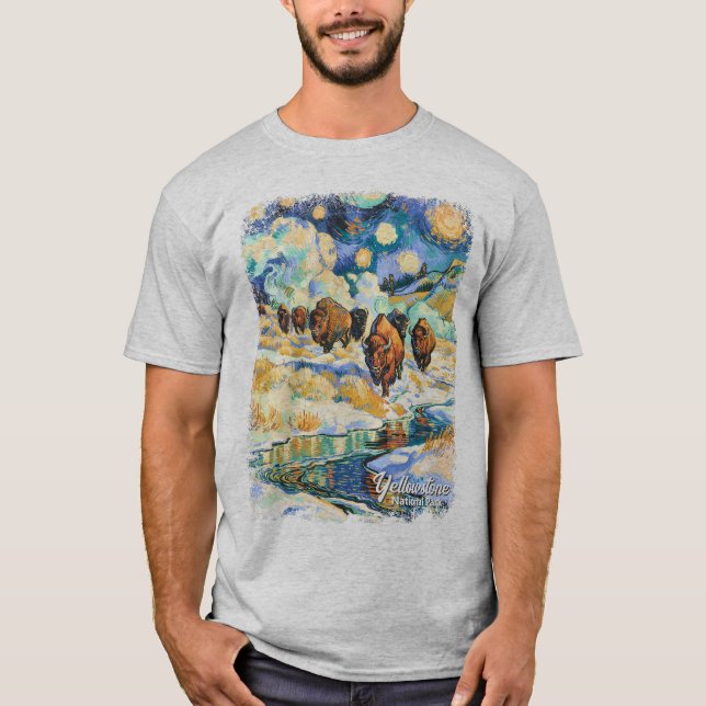 Camiseta Yellowstone National Park Bison Vintage Van Gogh (Frente)