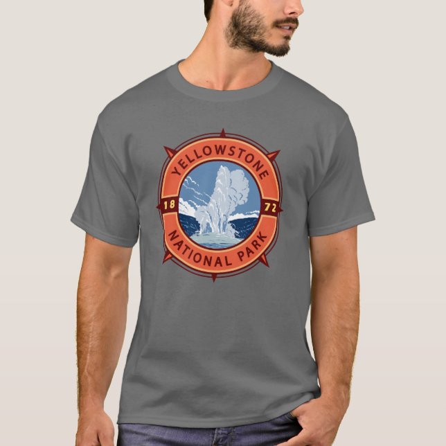 Camiseta Yellowstone National Park Retro Compass Emblem (Frente)