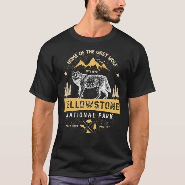 Camiseta Yellowstone T shirt National Park Cinza Wolf - Vin (Frente)