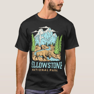 Camiseta Yellowstone USA National Park Wolf Bison Bear Vint