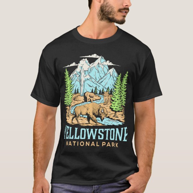 Camiseta Yellowstone USA National Park Wolf Bison Bear Vint (Frente)