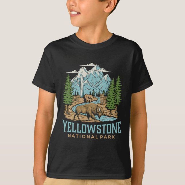 Camiseta Yellowstone USA National Park Wolf Bison Bear Vint (Frente)