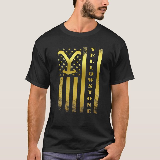 Camiseta Yellowstone Vintage - Bandeira Americana (Frente)