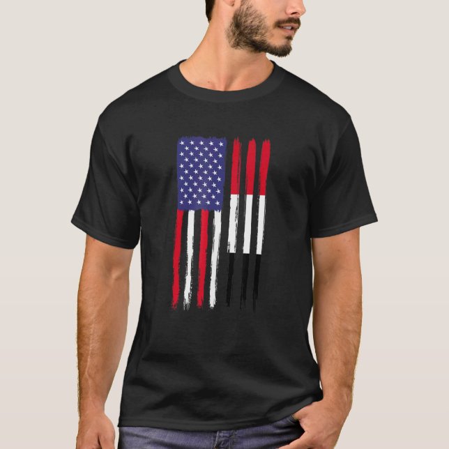 Camiseta Yemeni Roots Half American Flag Patriotic Yemeni (Frente)