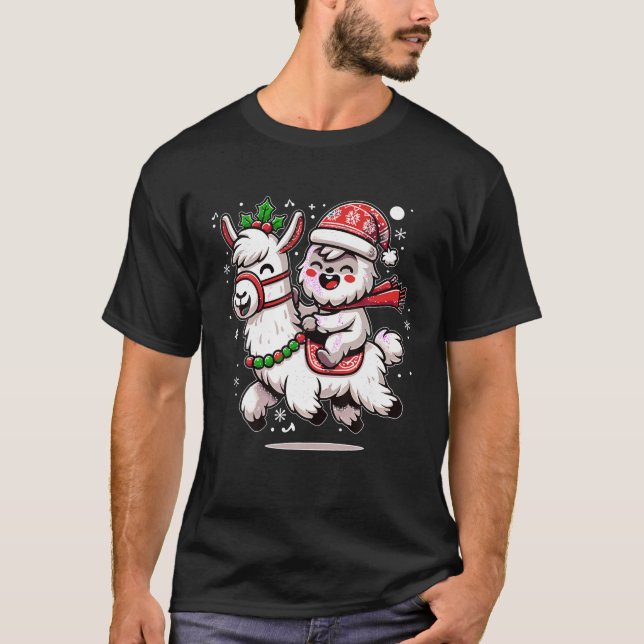 Camiseta Yeti A Festa Com A Bonita Llama No Natal Pajama Xm (Frente)