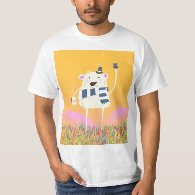 Camiseta Yeti Fofo Com uma bela caneca de Chá quente (Frente)