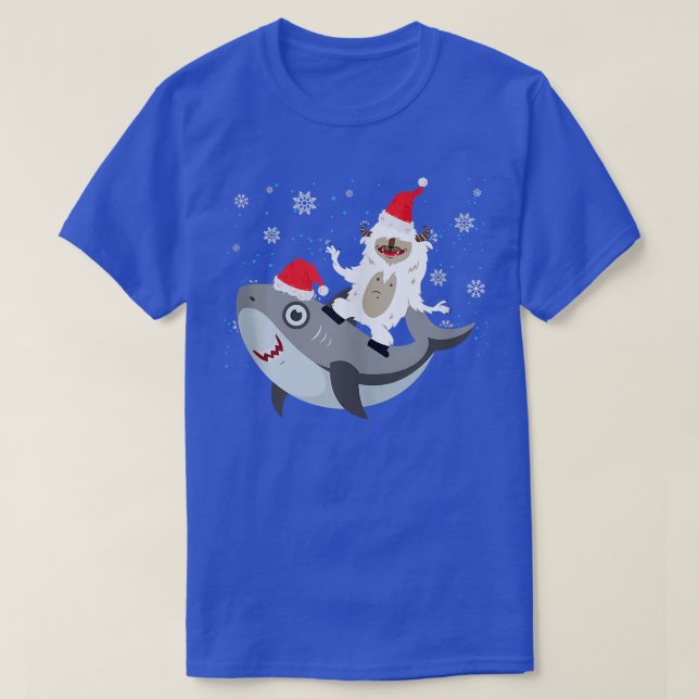Camiseta Yeti Para A Festa De Shark Santa Hat Natal Pajama  (Frente do Design)