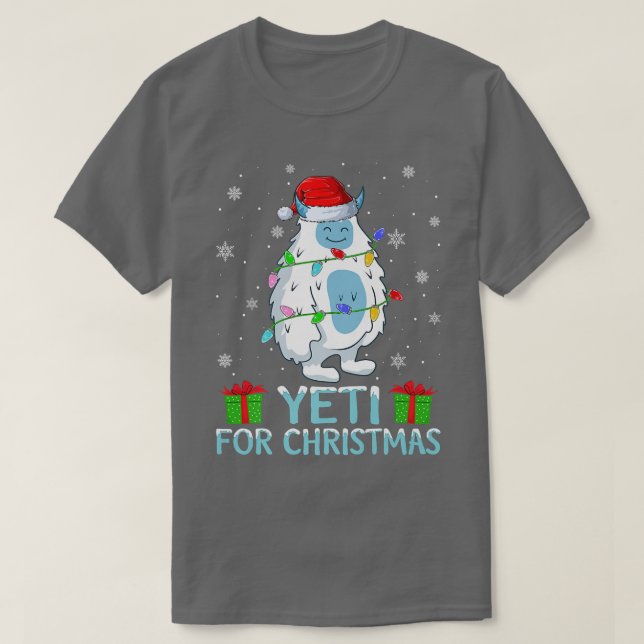 Camiseta Yeti Xmas Lights Santa Hat Yeti No Natal (Frente do Design)