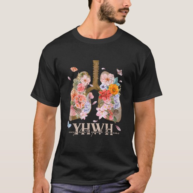 Camiseta YHWH, Cada Respiração Fala Seu Nome Pulmões Cristã (Frente)