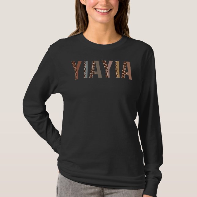 Camiseta Yiayia Leopard Imprima mãe Dia de as mães avó (Frente)