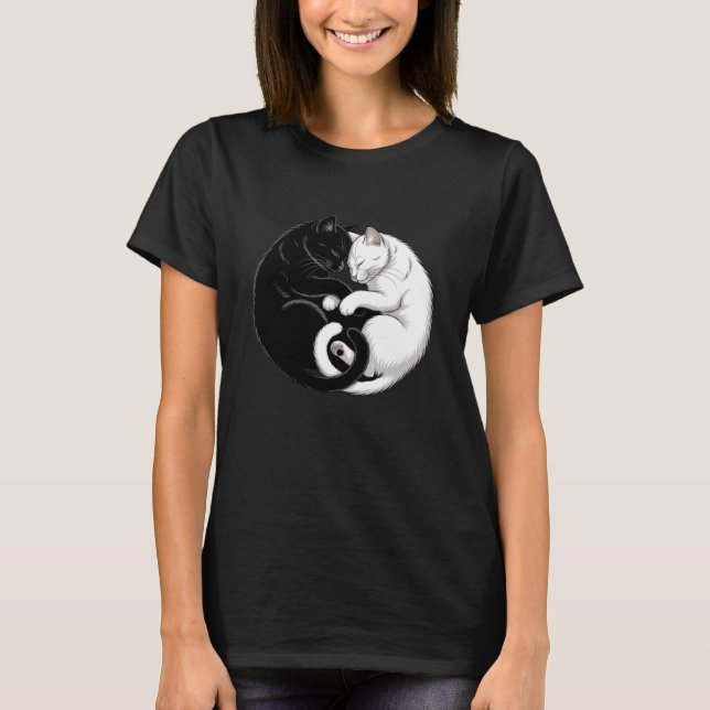 Camiseta Yin and Yang Pet Cat Black White Cats (Frente)