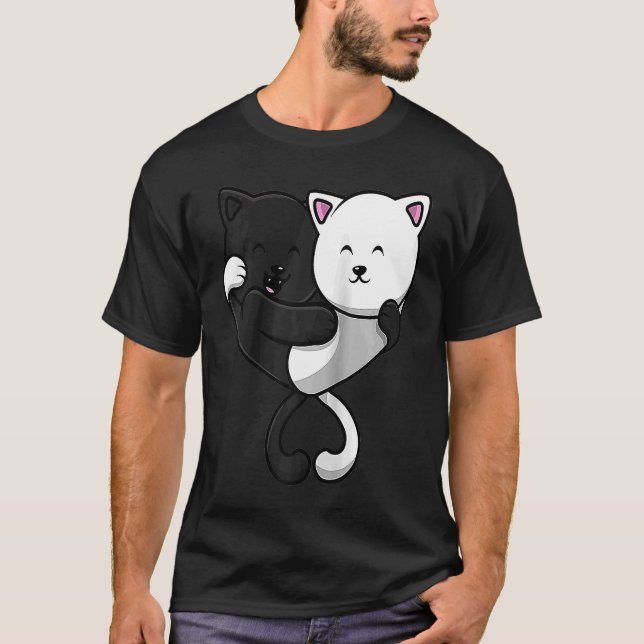 Camiseta Yin e yang cats chinesas Raglan Baseball (Frente)