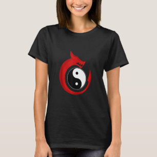 Camiseta Yin e Yang Dragon Fantasy Asian Magic Mito Vermelh