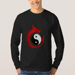 Camiseta Yin e Yang Dragon Fantasy Asian Magic Mito Vermelh