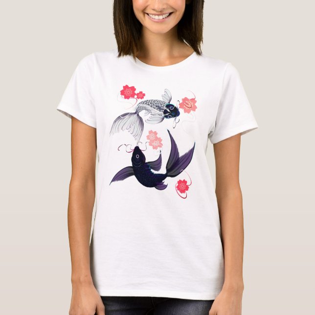 Camiseta Yin e Yang Koi e Cherry Blossoms Shirts (Frente)